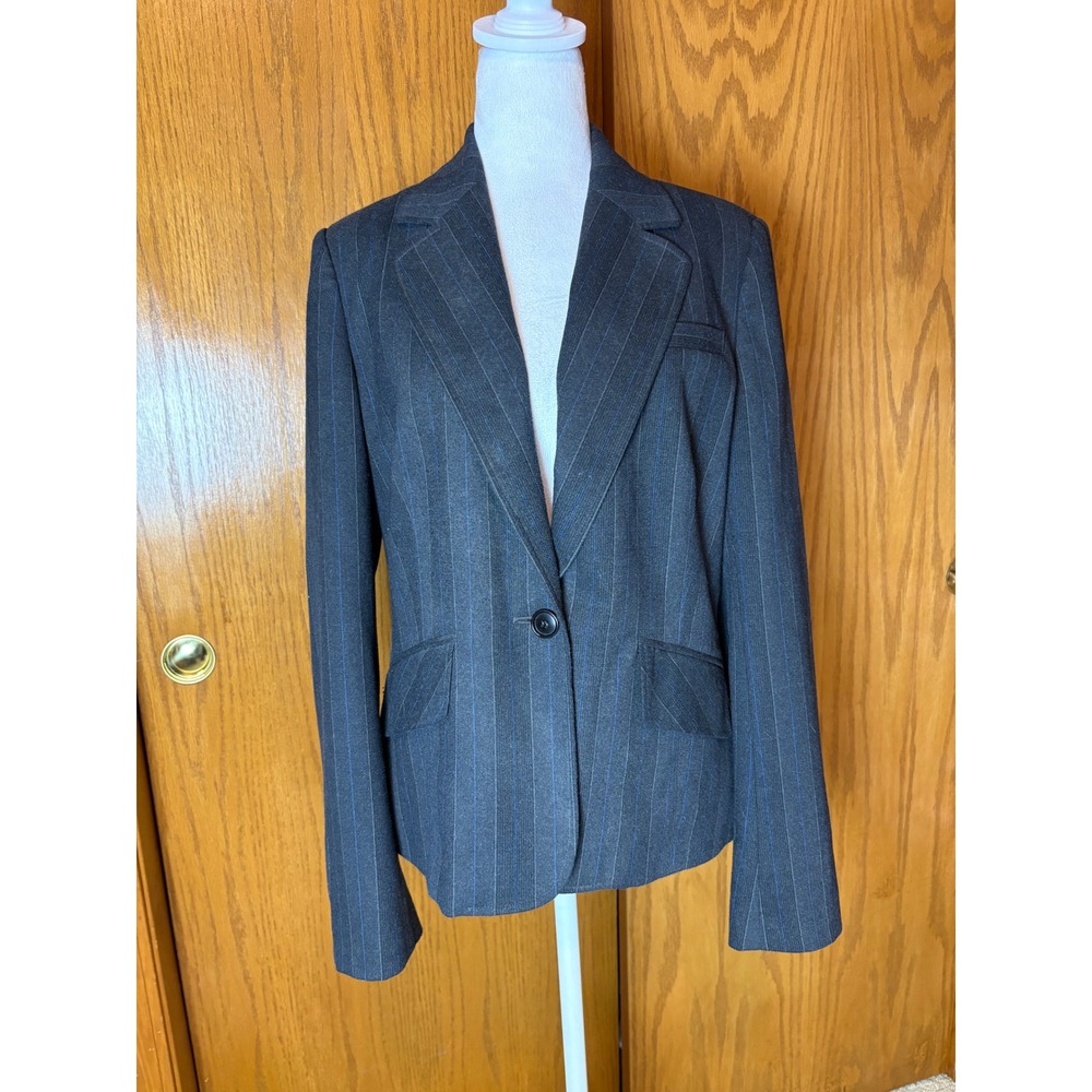 Club Monaco Womens Pinstripe Blazer Charcoal Grey Blue Size 12 Single Button